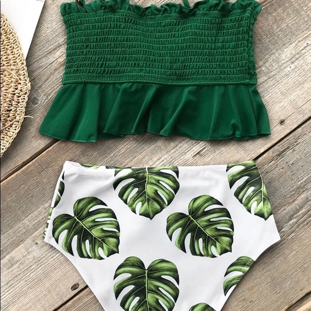 Smocked bikini top and high palm leaf bottoms NWT
